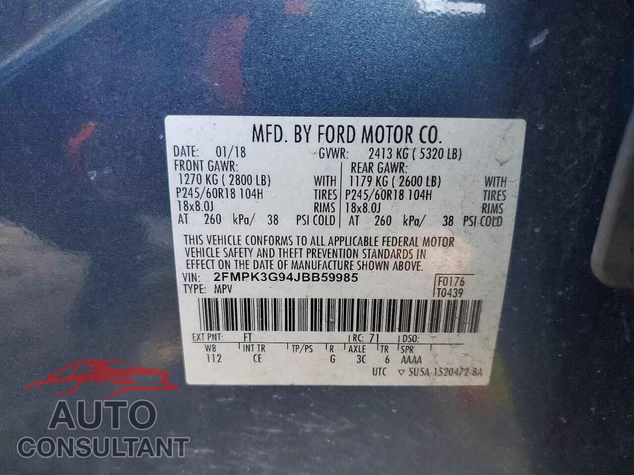 FORD EDGE 2018 - 2FMPK3G94JBB59985