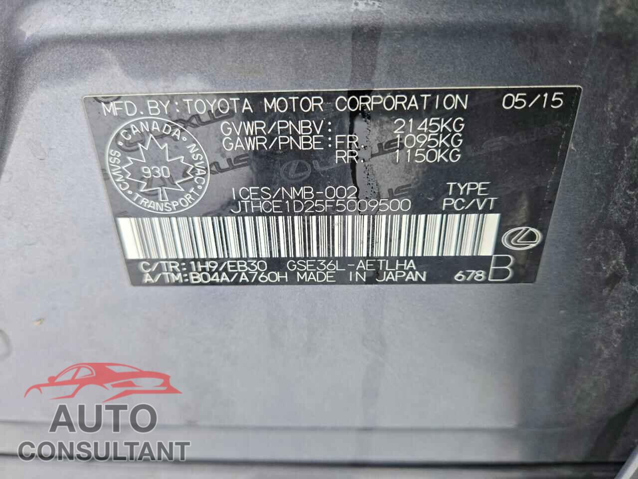LEXUS IS 2015 - JTHCE1D25F5009500
