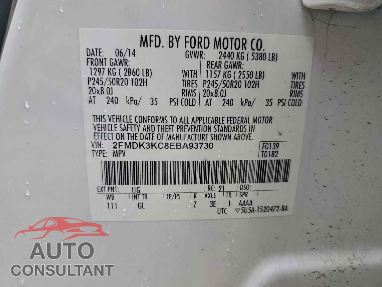 FORD EDGE 2014 - 2FMDK3KC8EBA93730
