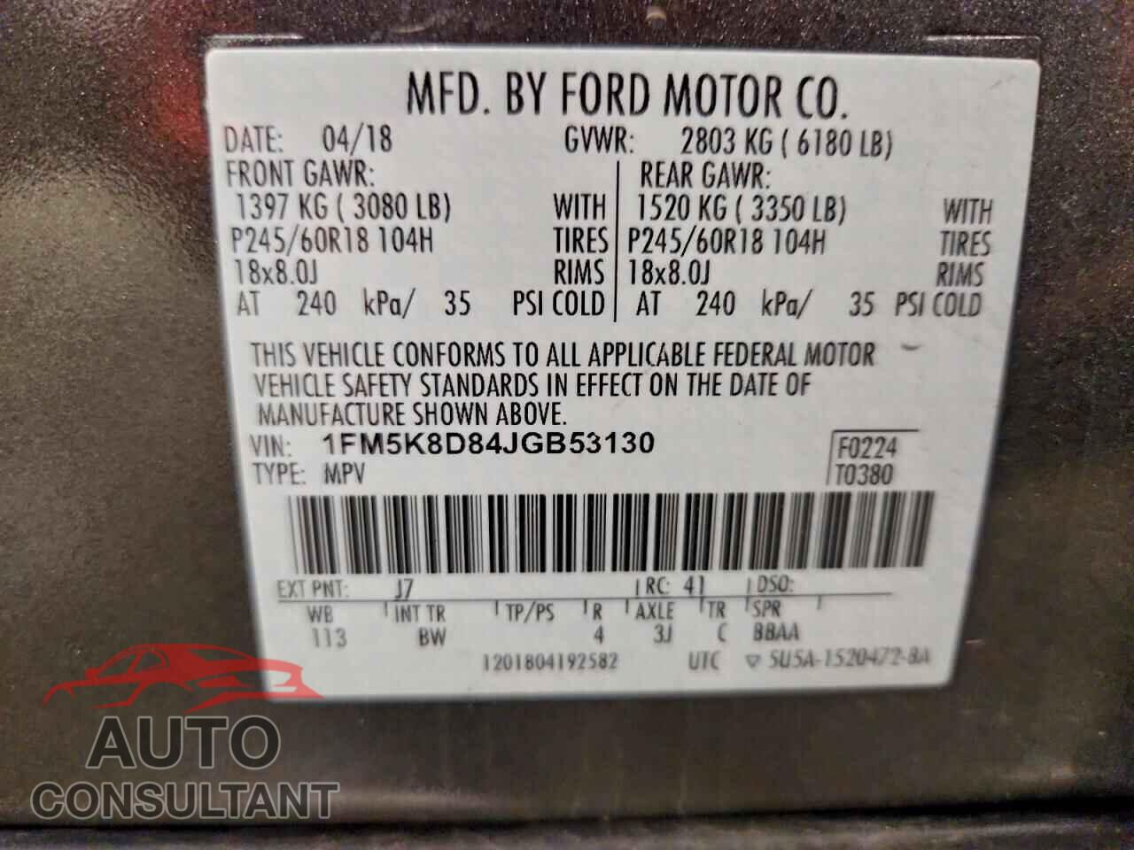 FORD EXPLORER 2018 - 1FM5K8D84JGB53130