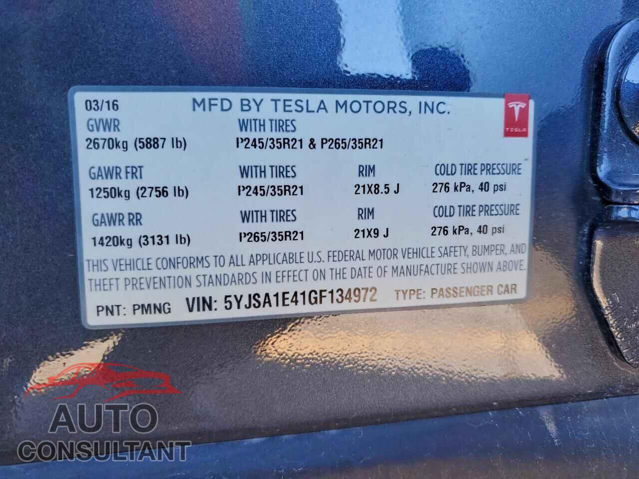 TESLA MODEL S 2016 - 5YJSA1E41GF134972