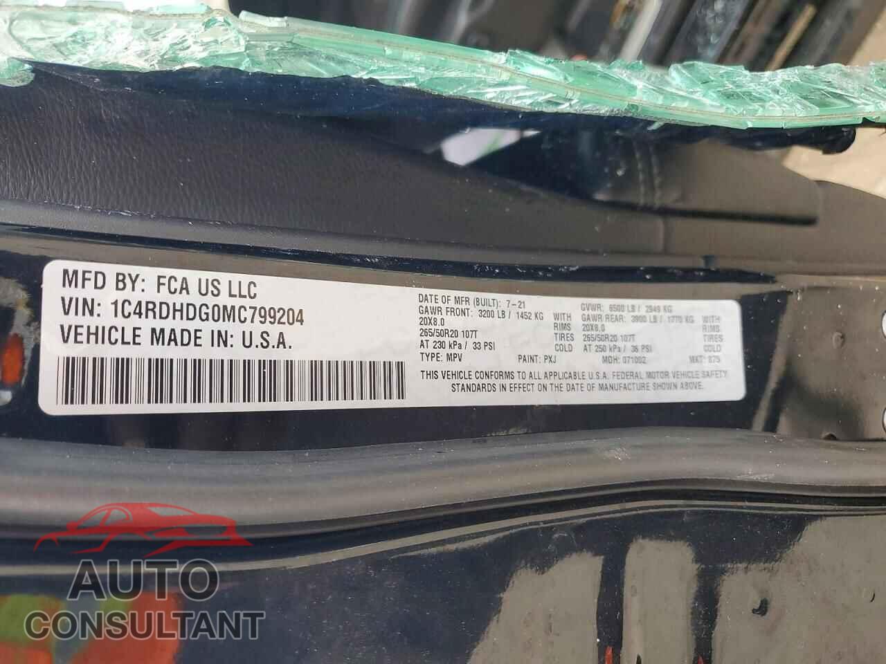 DODGE DURANGO 2021 - 1C4RDHDG0MC799204