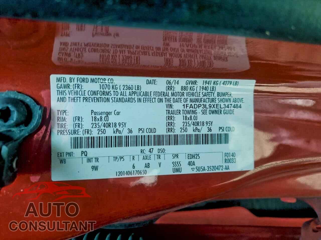 FORD FOCUS 2014 - 1FADP3L9XEL347484