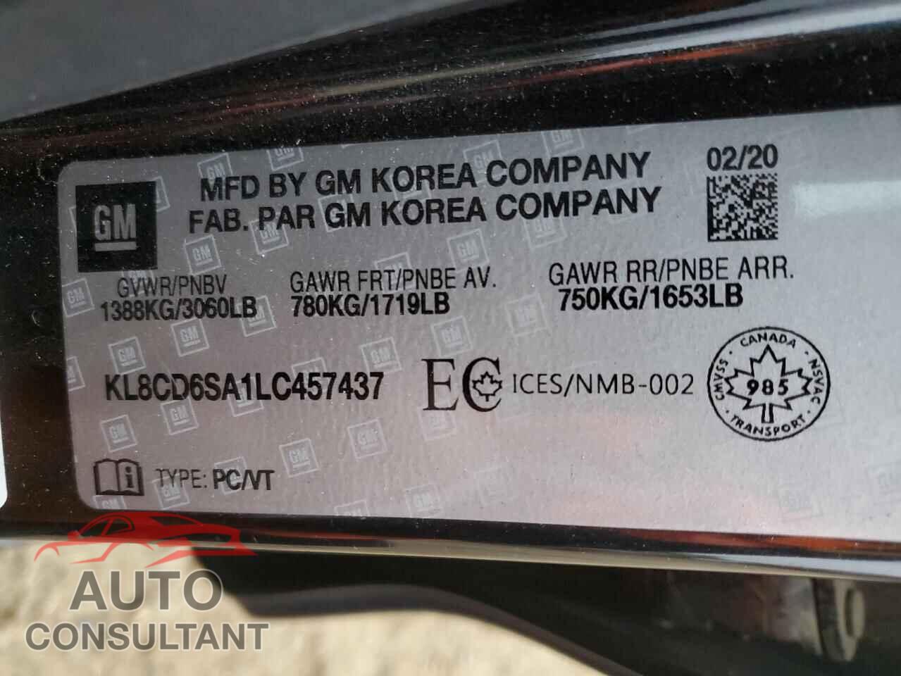 CHEVROLET SPARK 2020 - KL8CD6SA1LC457437