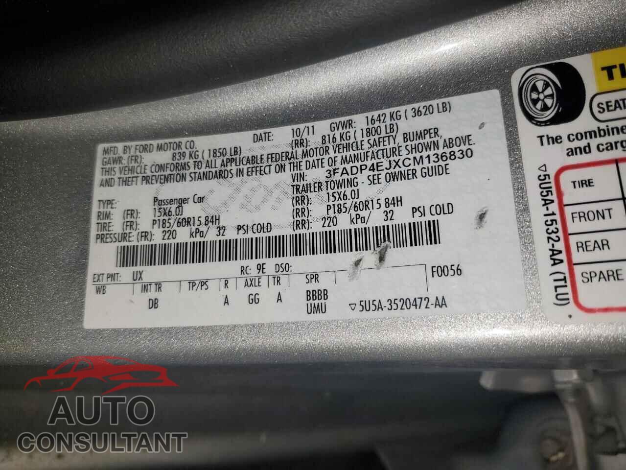 FORD FIESTA 2012 - 3FADP4EJXCM136830
