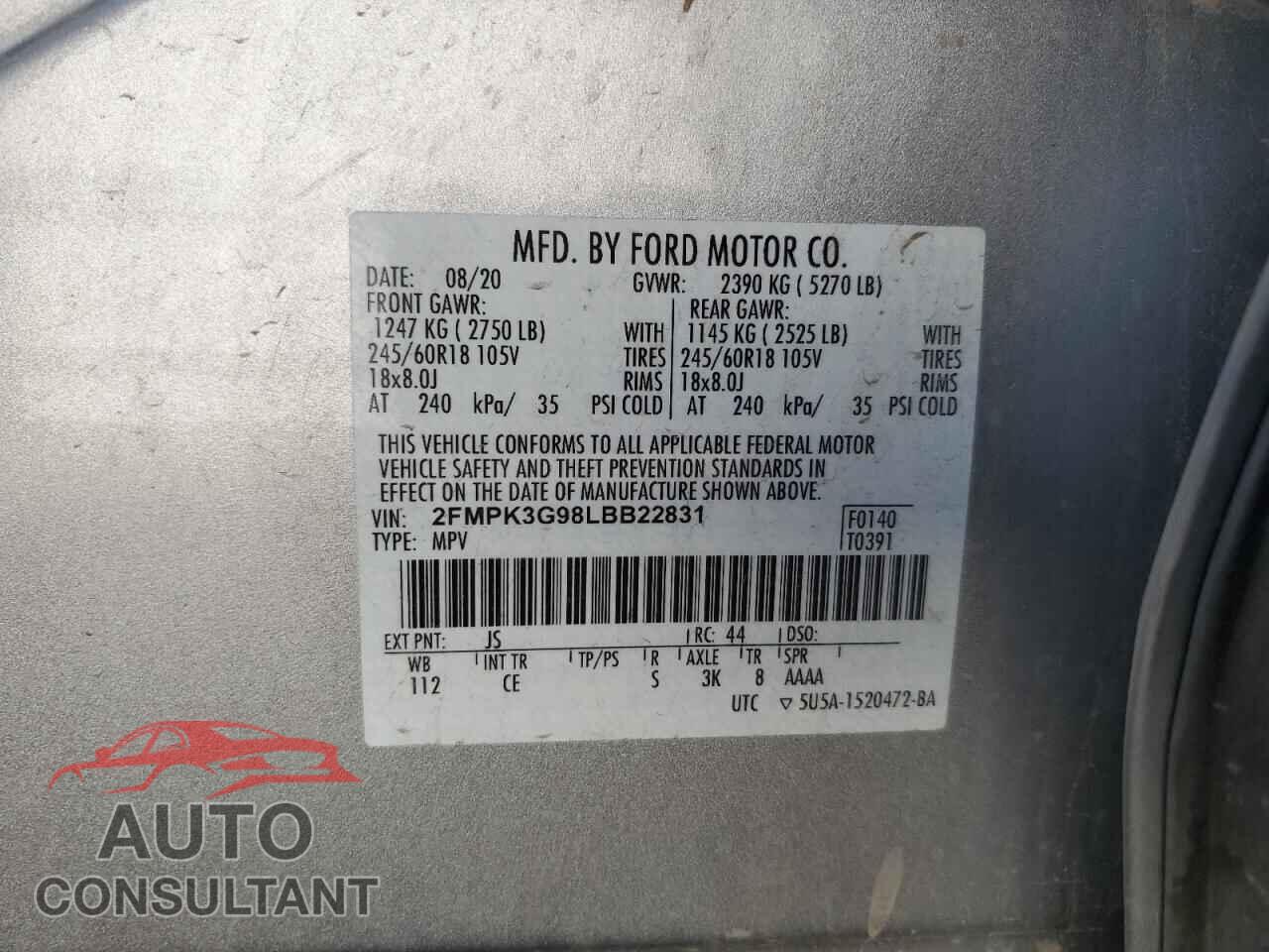 FORD EDGE 2020 - 2FMPK3G98LBB22831