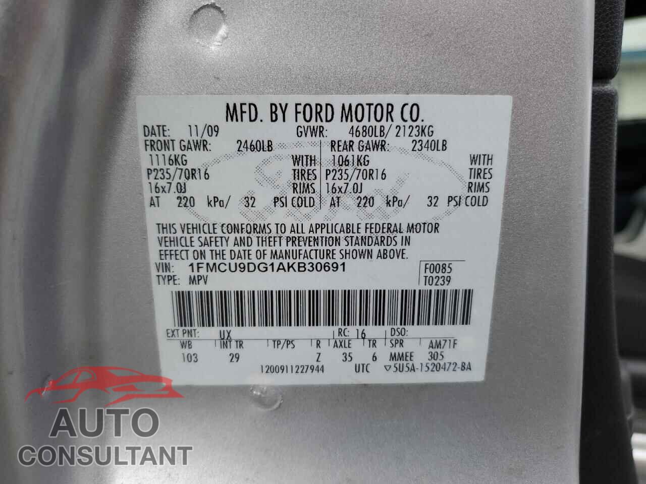 FORD ESCAPE 2010 - 1FMCU9DG1AKB30691