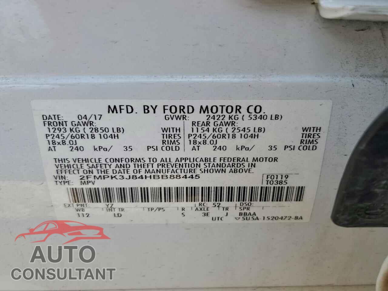 FORD EDGE 2017 - 2FMPK3J84HBB88445