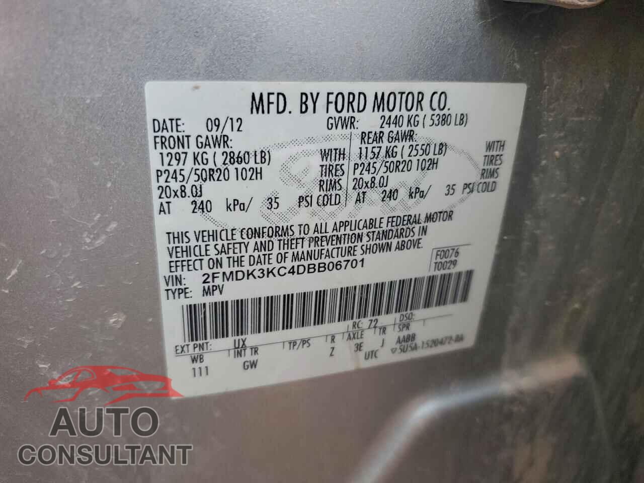 FORD EDGE 2013 - 2FMDK3KC4DBB06701