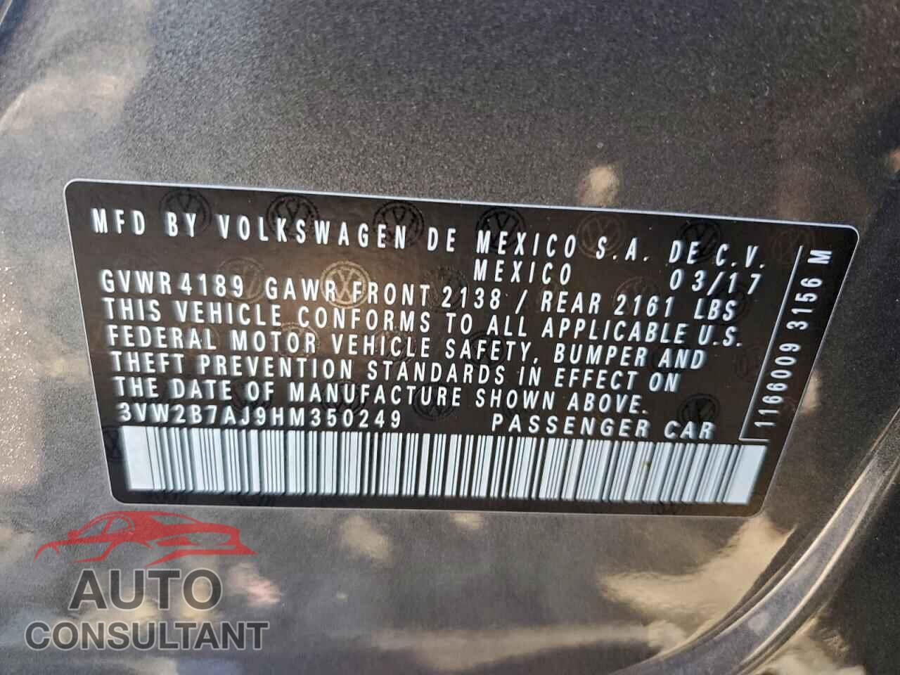 VOLKSWAGEN JETTA 2017 - 3VW2B7AJ9HM350249