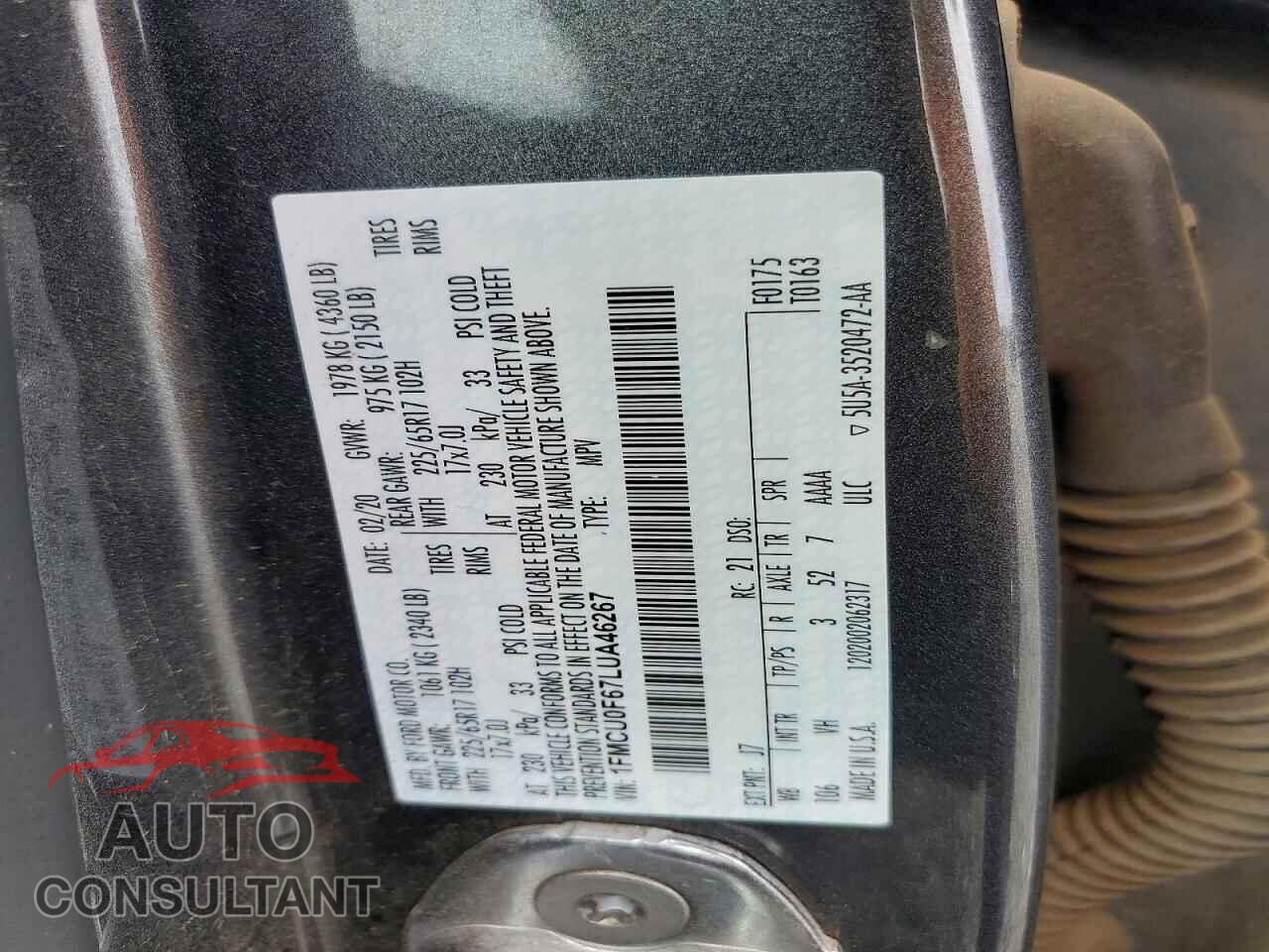 FORD ESCAPE 2020 - 1FMCU0F67LUA46267