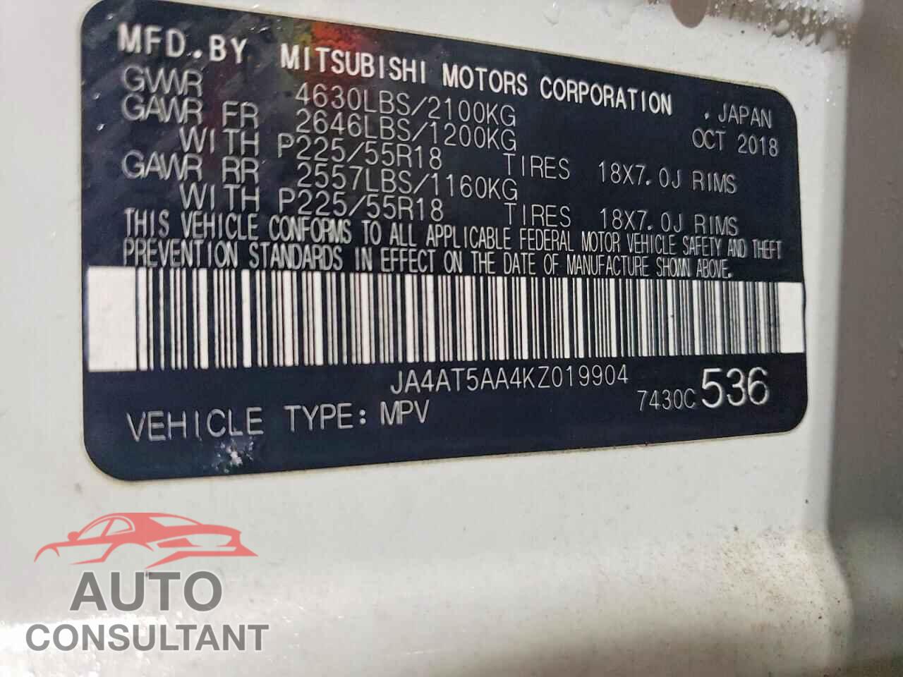 MITSUBISHI ECLIPSE 2019 - JA4AT5AA4KZ019904