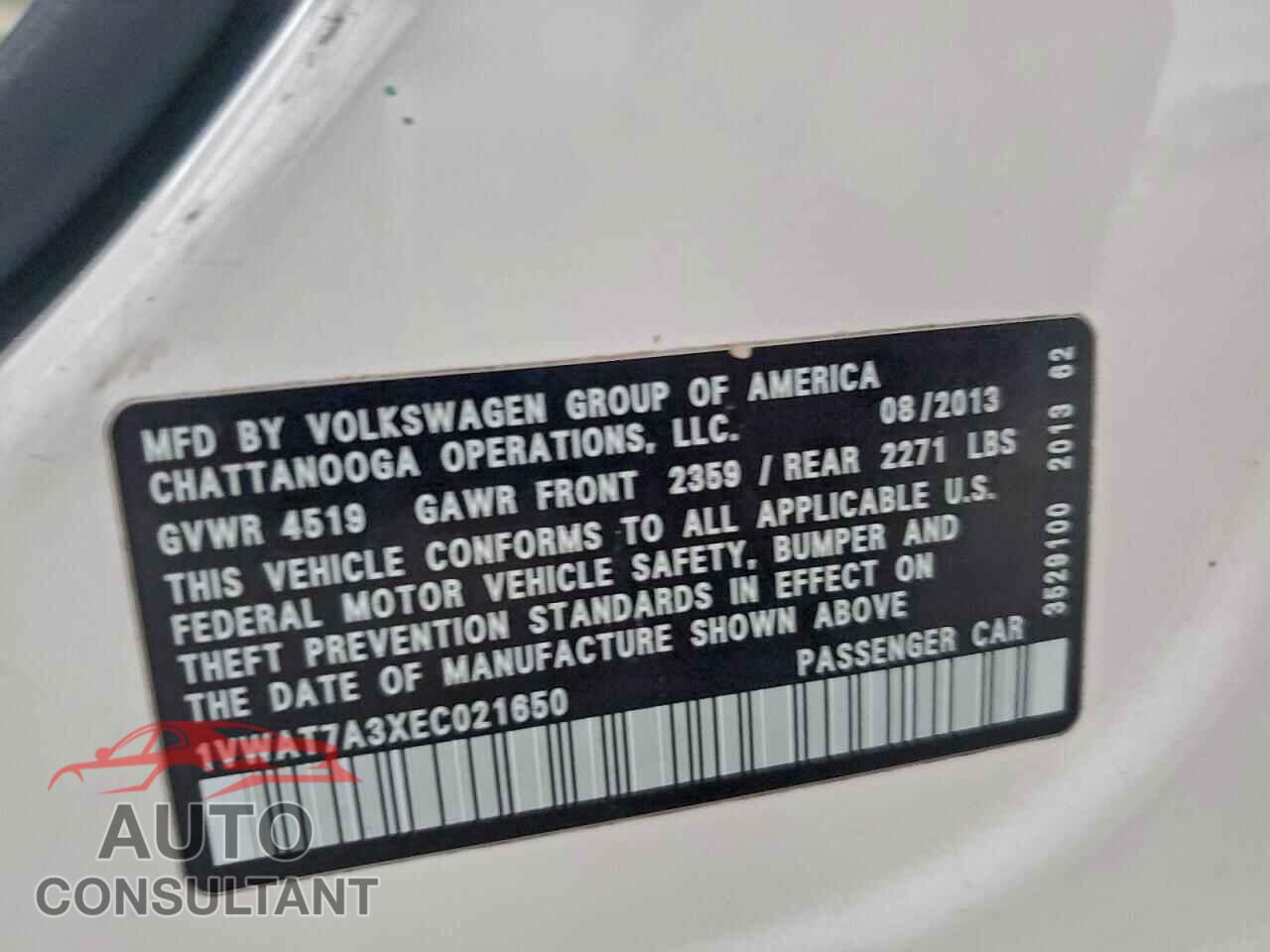 VOLKSWAGEN PASSAT 2014 - 1VWAT7A3XEC021650