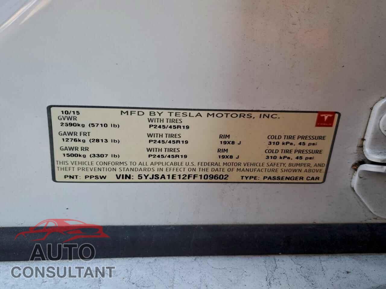 TESLA MODEL S 2015 - 5YJSA1E12FF109602