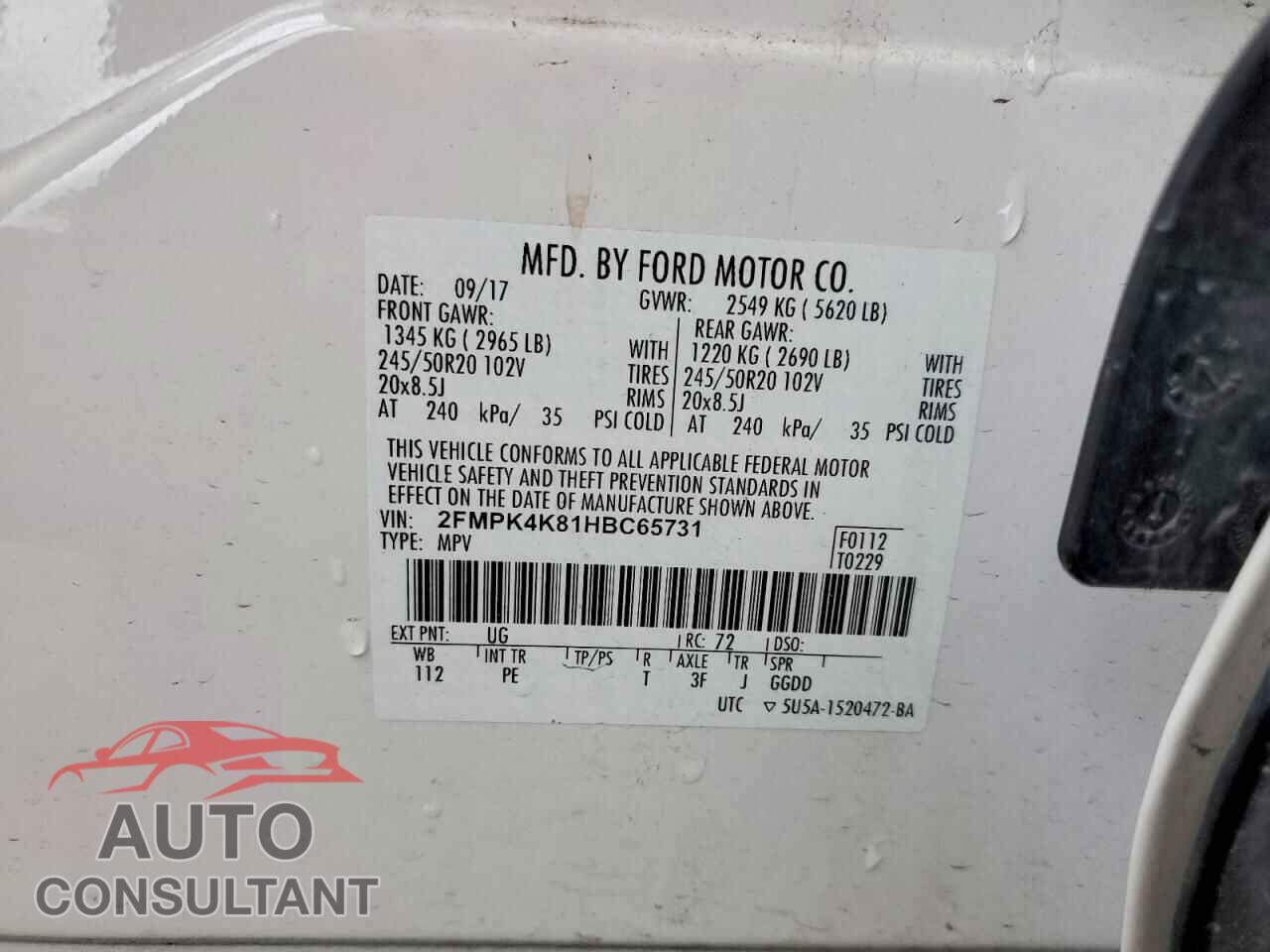 FORD EDGE 2017 - 2FMPK4K81HBC65731