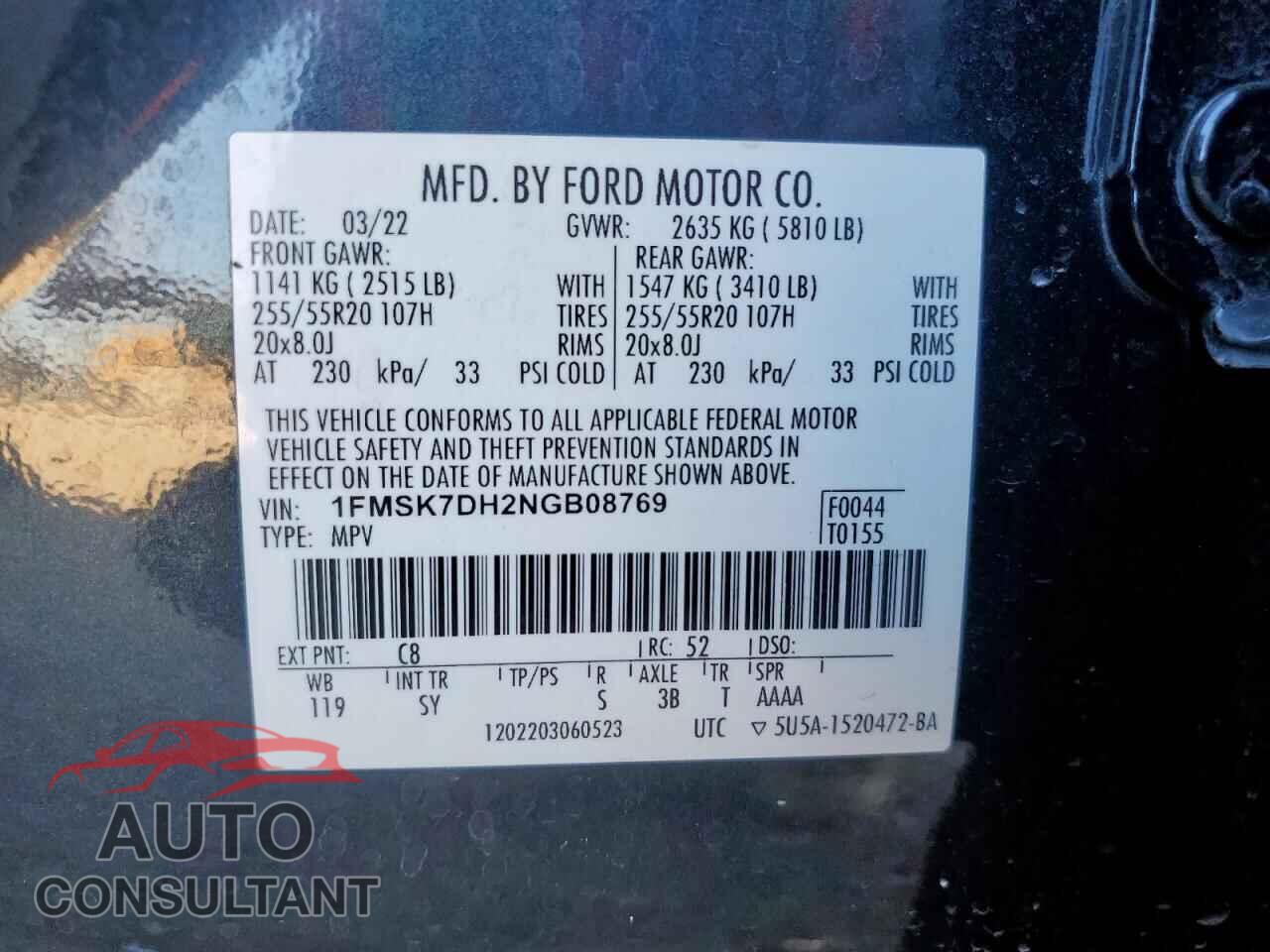 FORD EXPLORER 2022 - 1FMSK7DH2NGB08769
