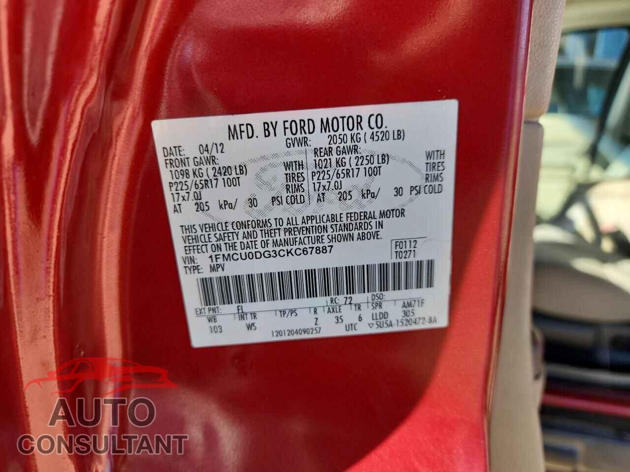FORD ESCAPE 2012 - 1FMCU0DG3CKC67887