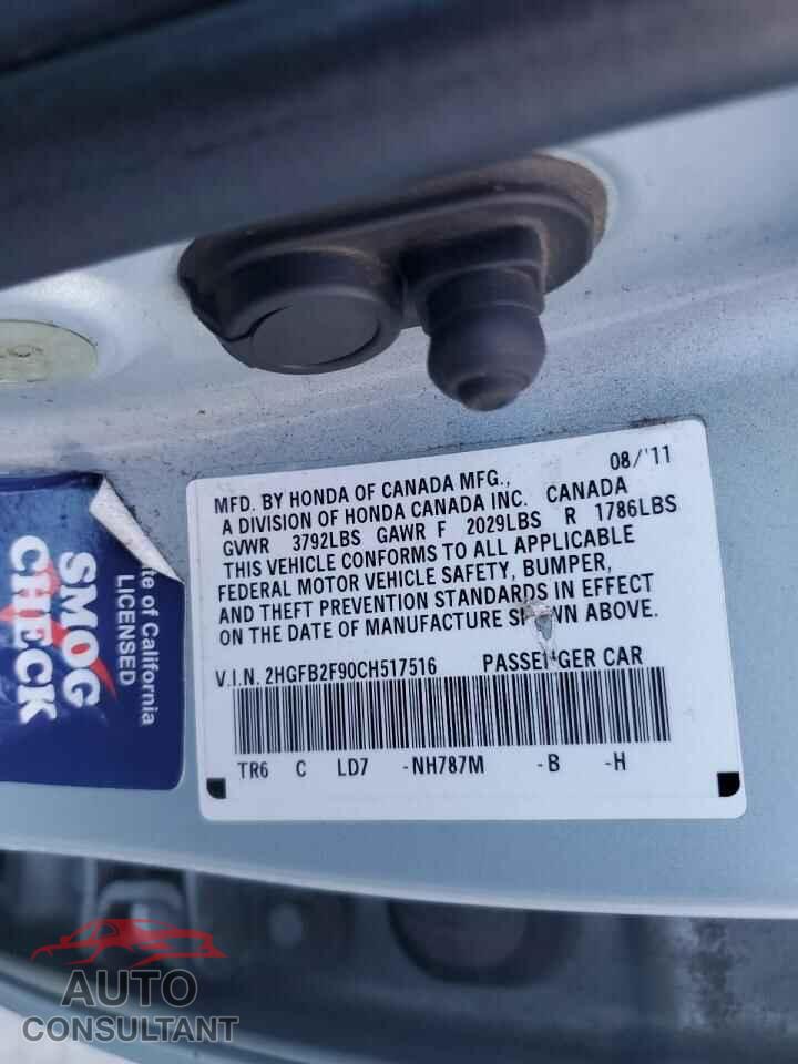 HONDA CIVIC 2012 - 2HGFB2F90CH517516