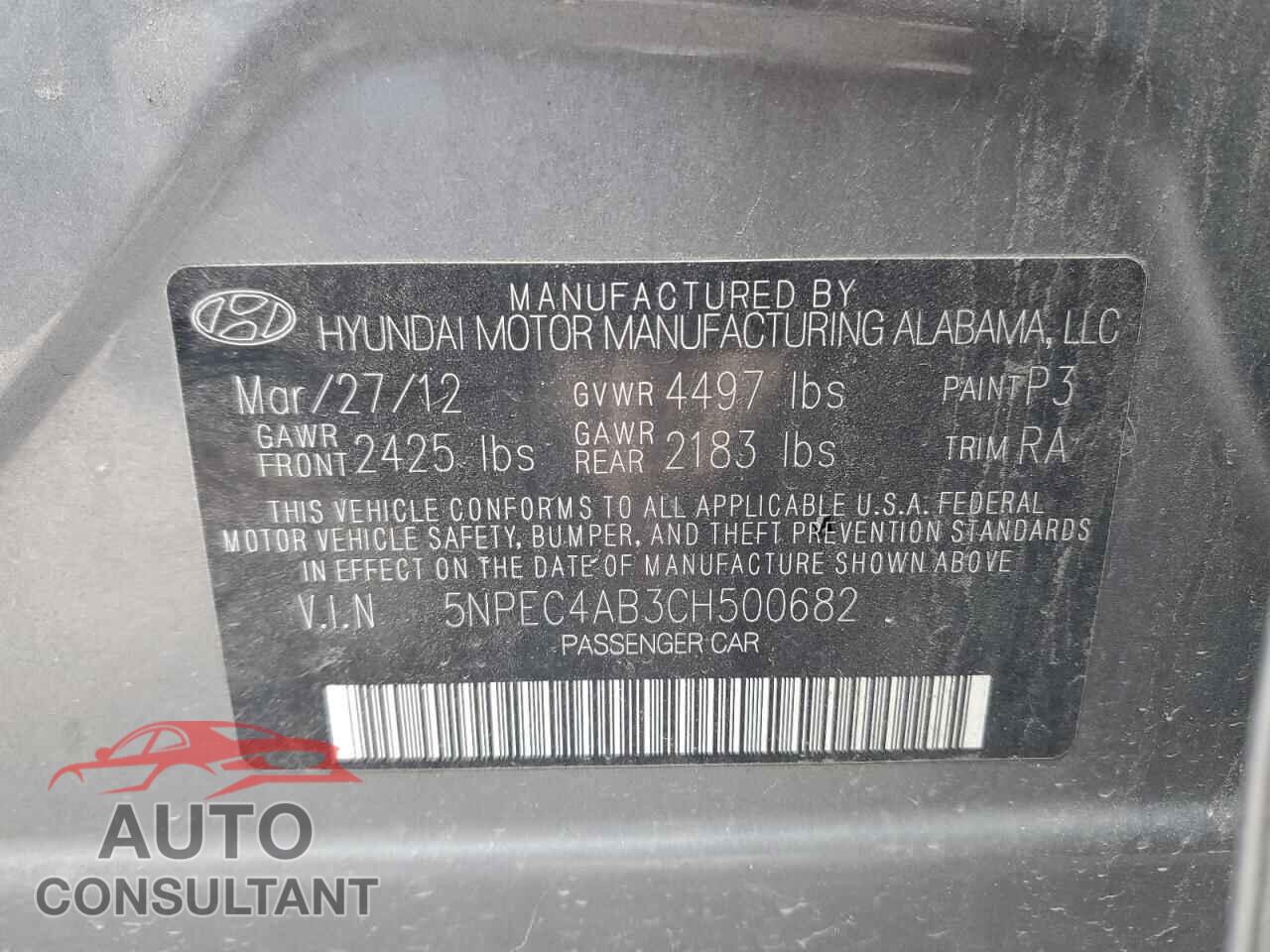 HYUNDAI SONATA 2012 - 5NPEC4AB3CH500682