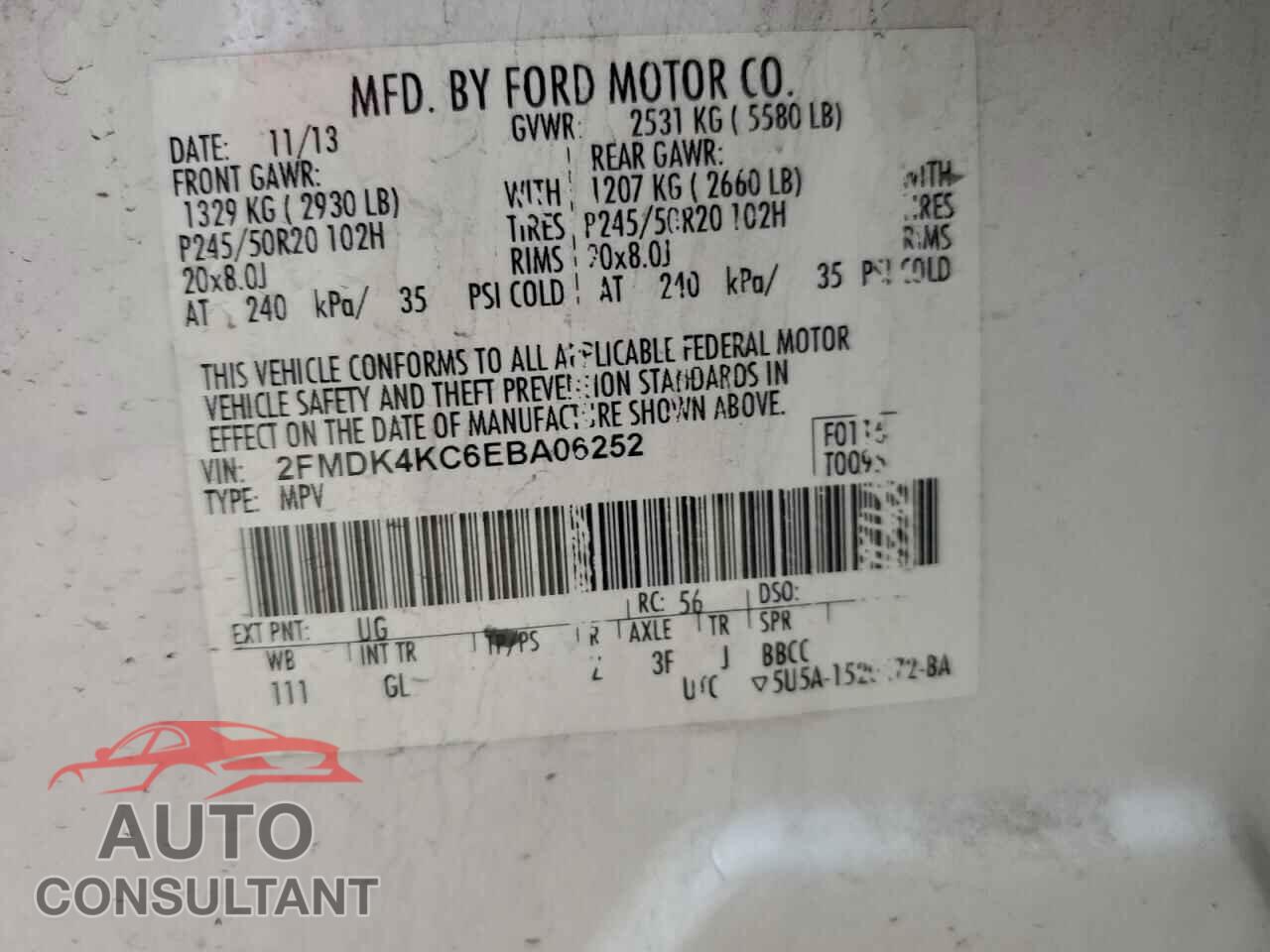 FORD EDGE 2014 - 2FMDK4KC6EBA06252