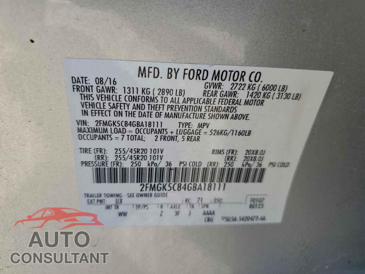 FORD FLEX 2016 - 2FMGK5C84GBA18111