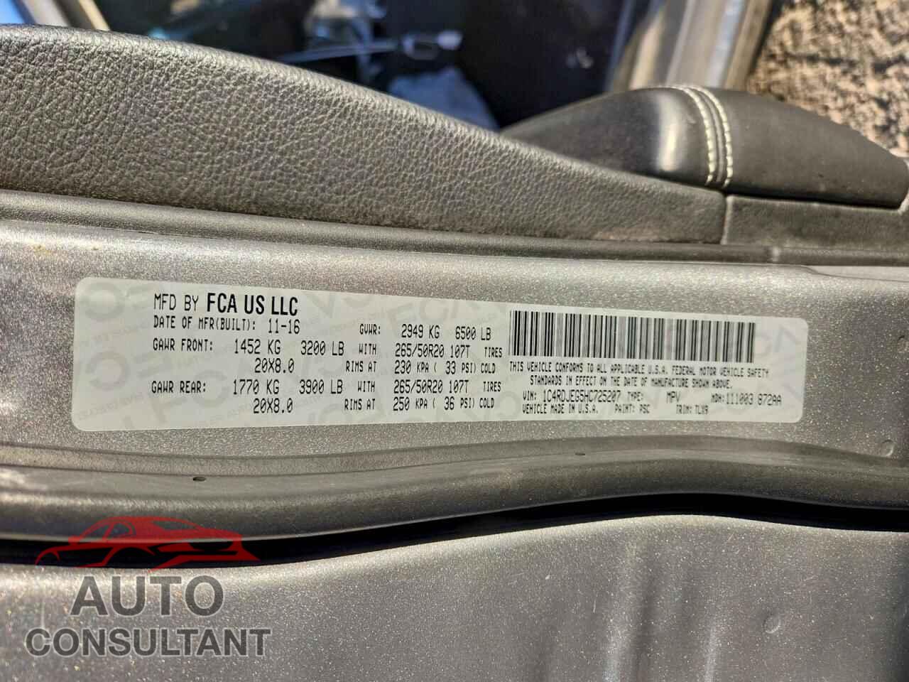 DODGE DURANGO 2017 - 1C4RDJEG5HC725207