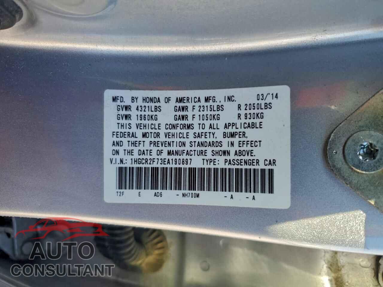 HONDA ACCORD 2014 - 1HGCR2F73EA190897