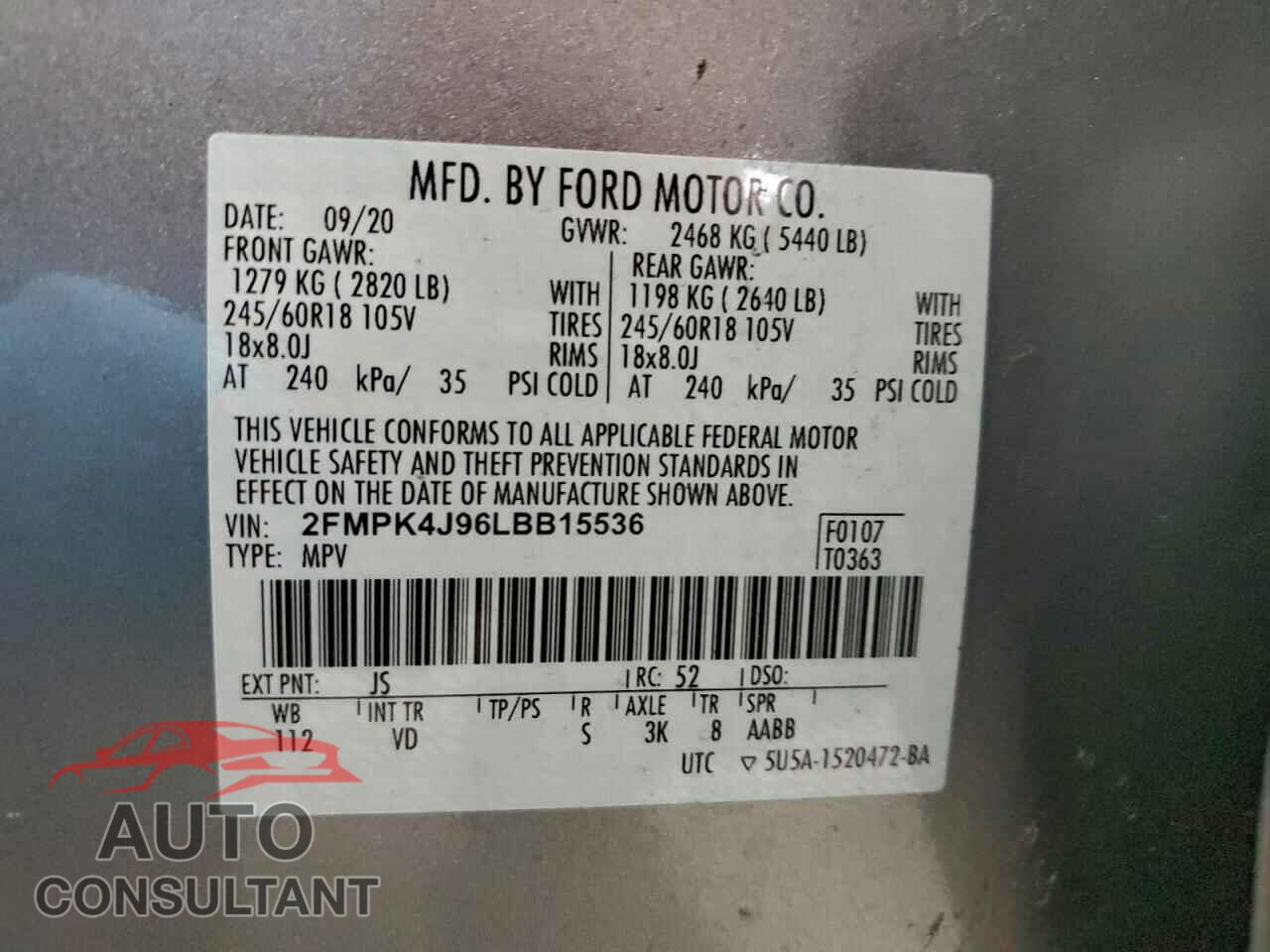 FORD EDGE 2020 - 2FMPK4J96LBB15536