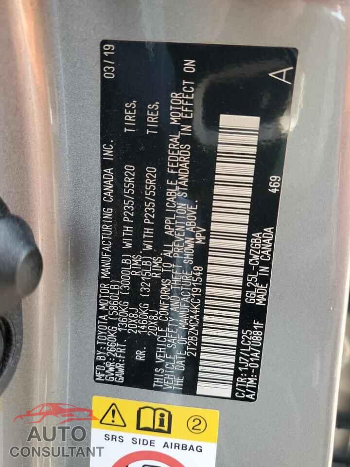 LEXUS RX350 2019 - 2T2BZMCA4KC191548
