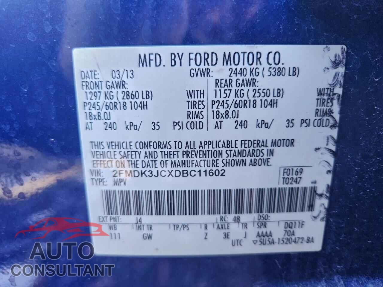 FORD EDGE 2013 - 2FMDK3JCXDBC11602