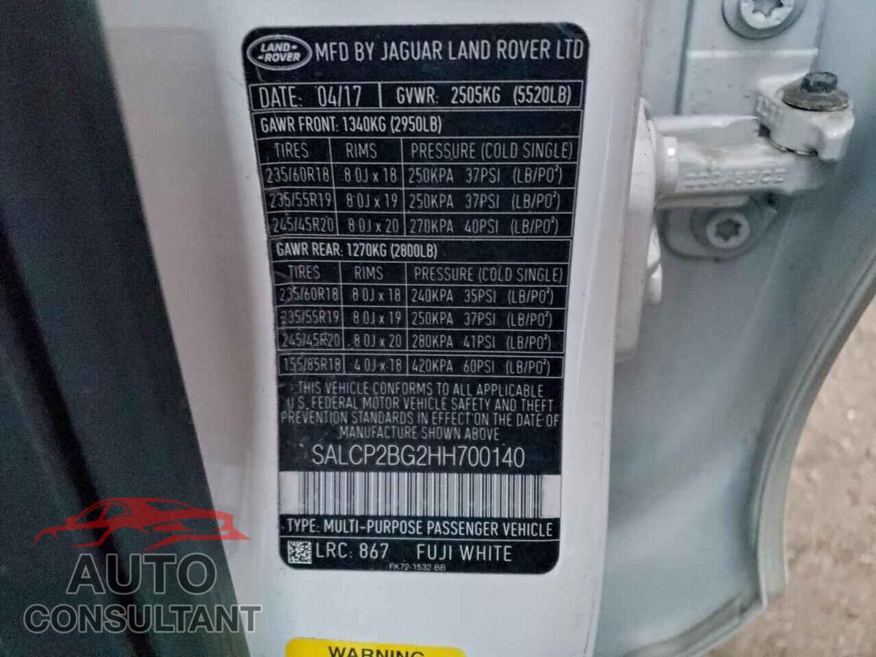 LAND ROVER DISCOVERY 2017 - SALCP2BG2HH700140