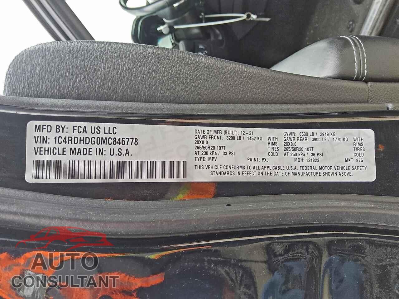 DODGE DURANGO 2021 - 1C4RDHDG0MC846778
