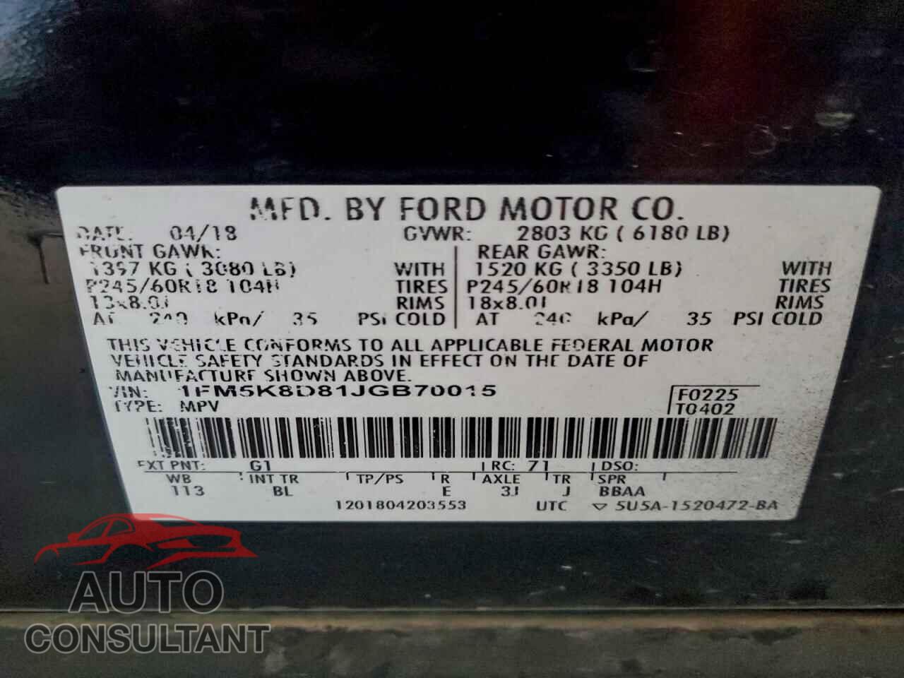 FORD EXPLORER 2018 - 1FM5K8D81JGB70015