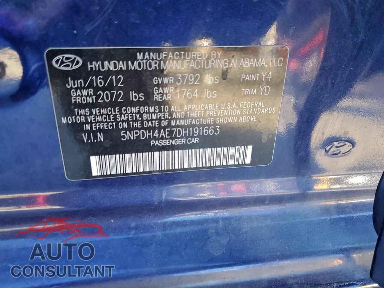 HYUNDAI ELANTRA 2013 - 5NPDH4AE7DH191663