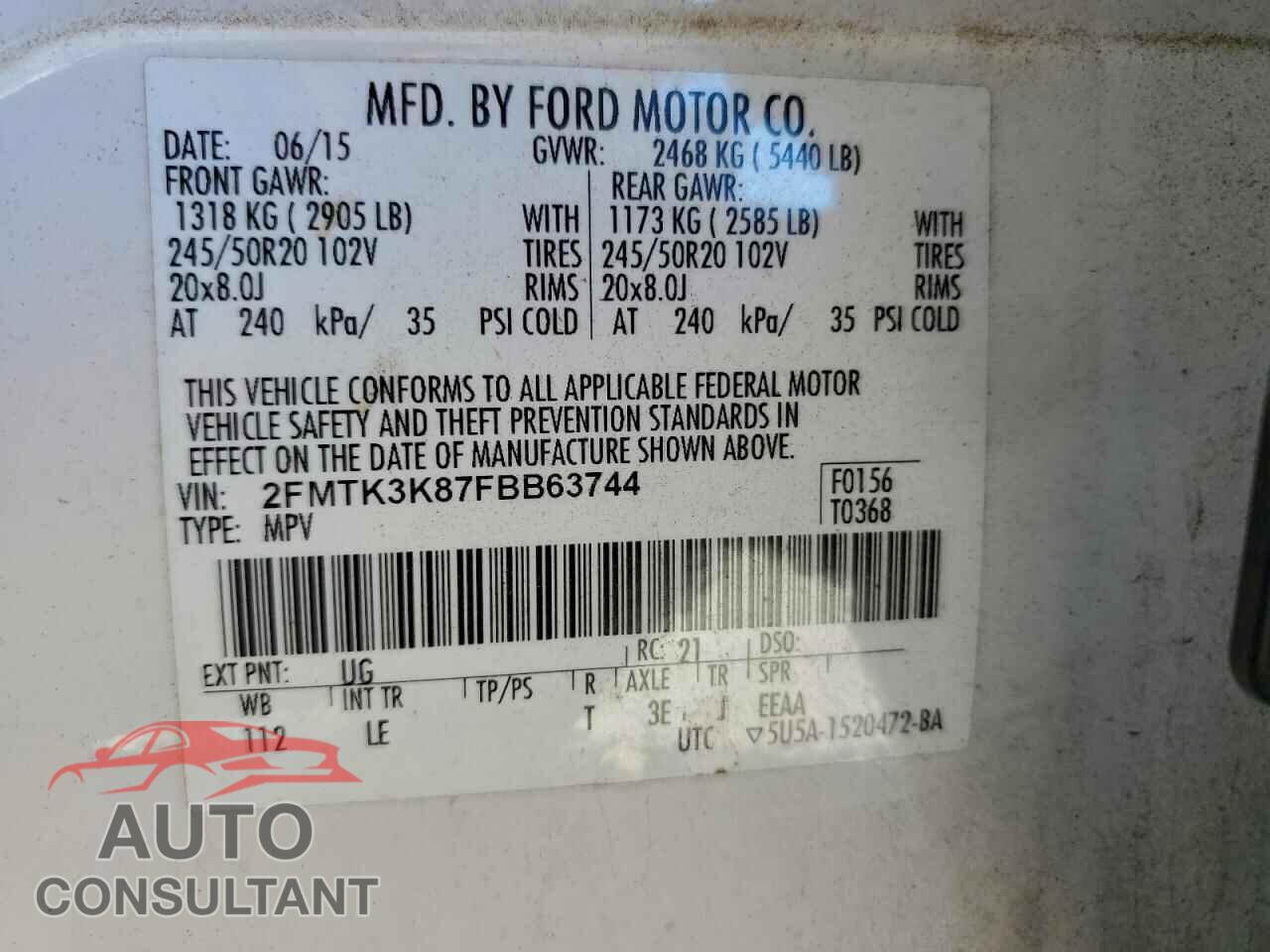 FORD EDGE 2015 - 2FMTK3K87FBB63744