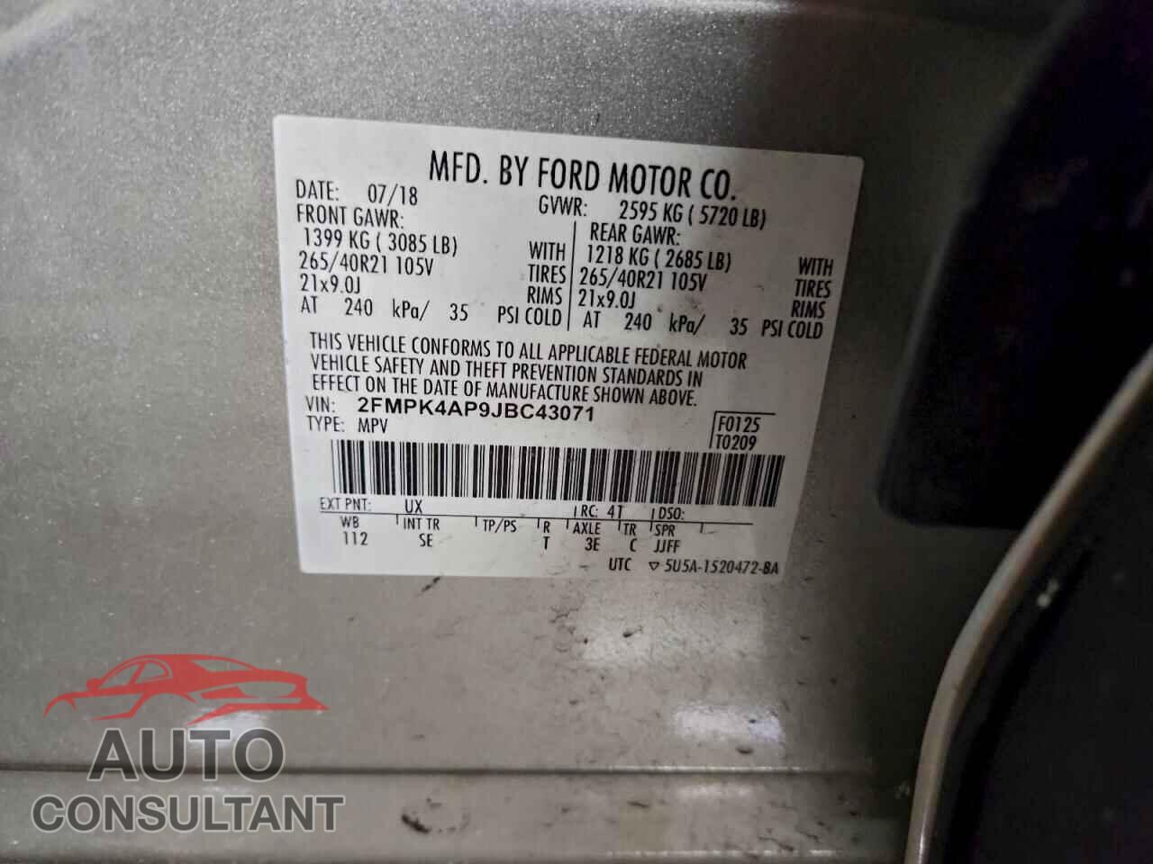 FORD EDGE 2018 - 2FMPK4AP9JBC43071