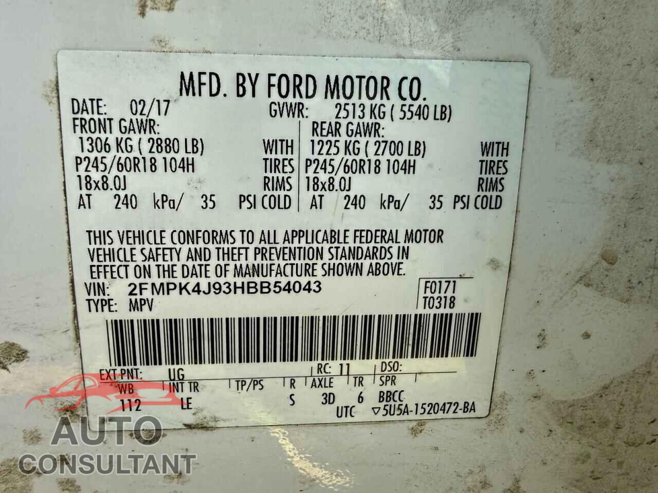 FORD EDGE 2017 - 2FMPK4J93HBB54043