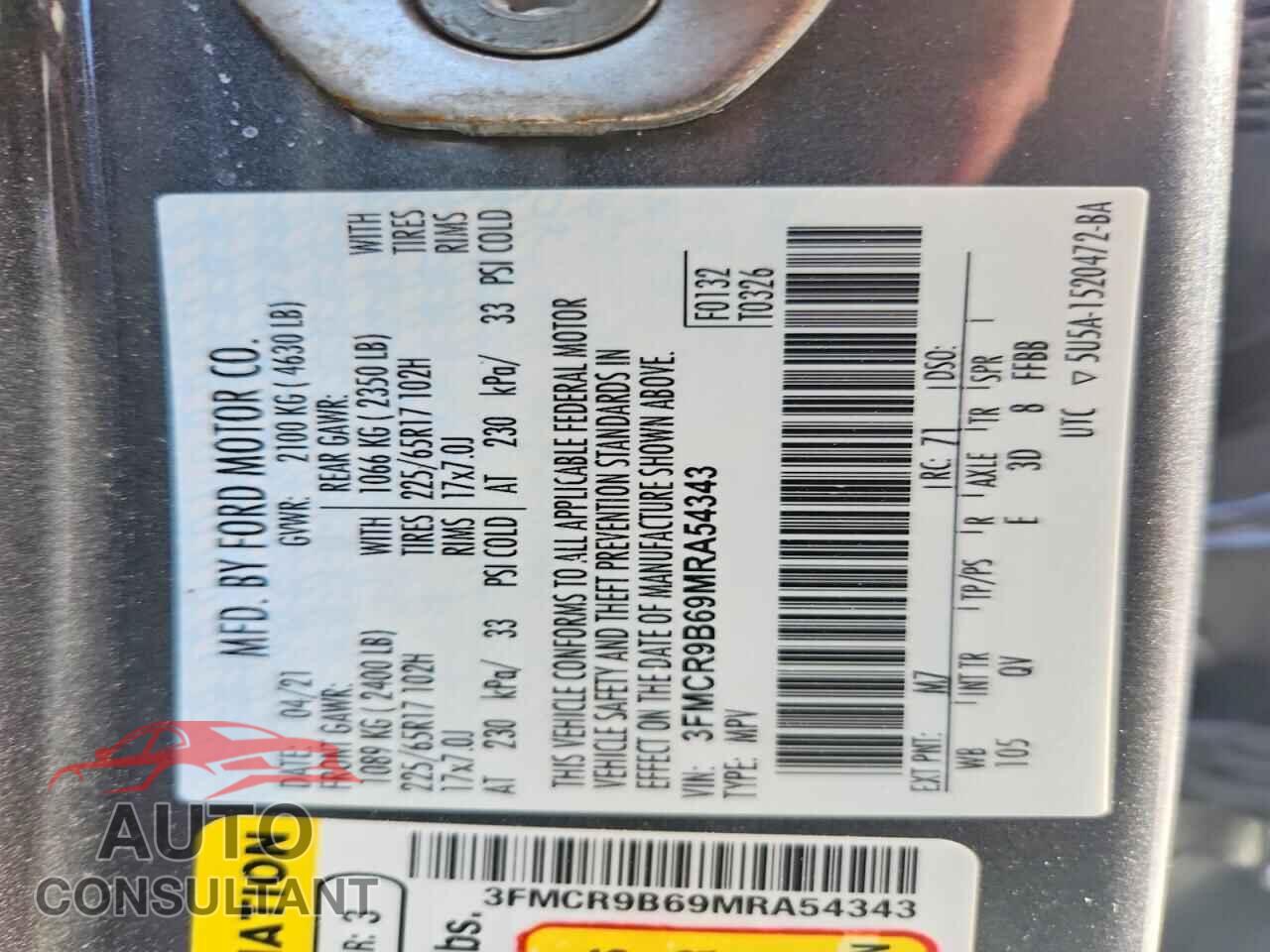 FORD BRONCO 2021 - 3FMCR9B69MRA54343