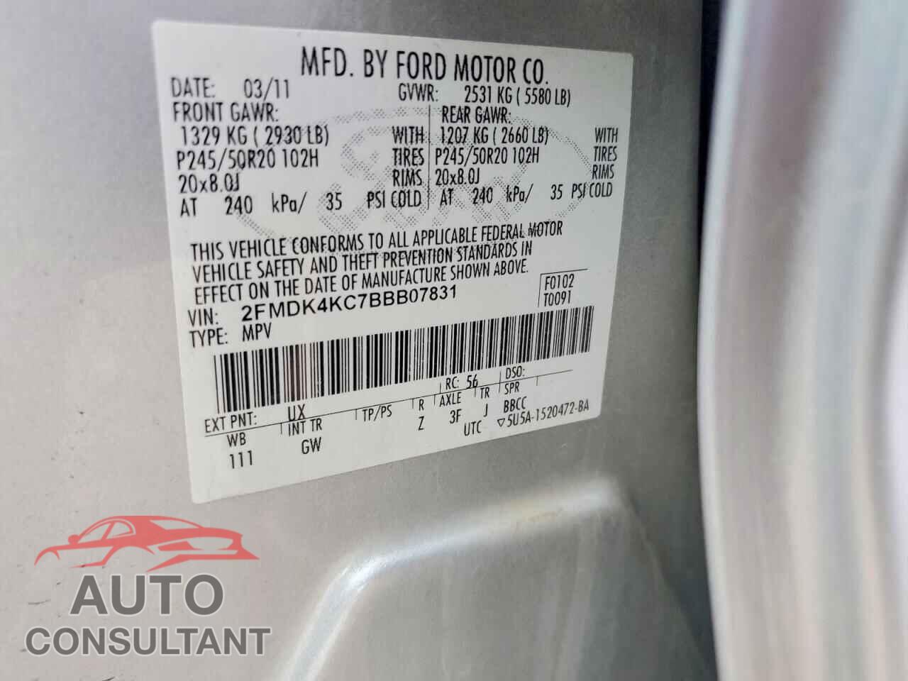 FORD EDGE 2011 - 2FMDK4KC7BBB07831