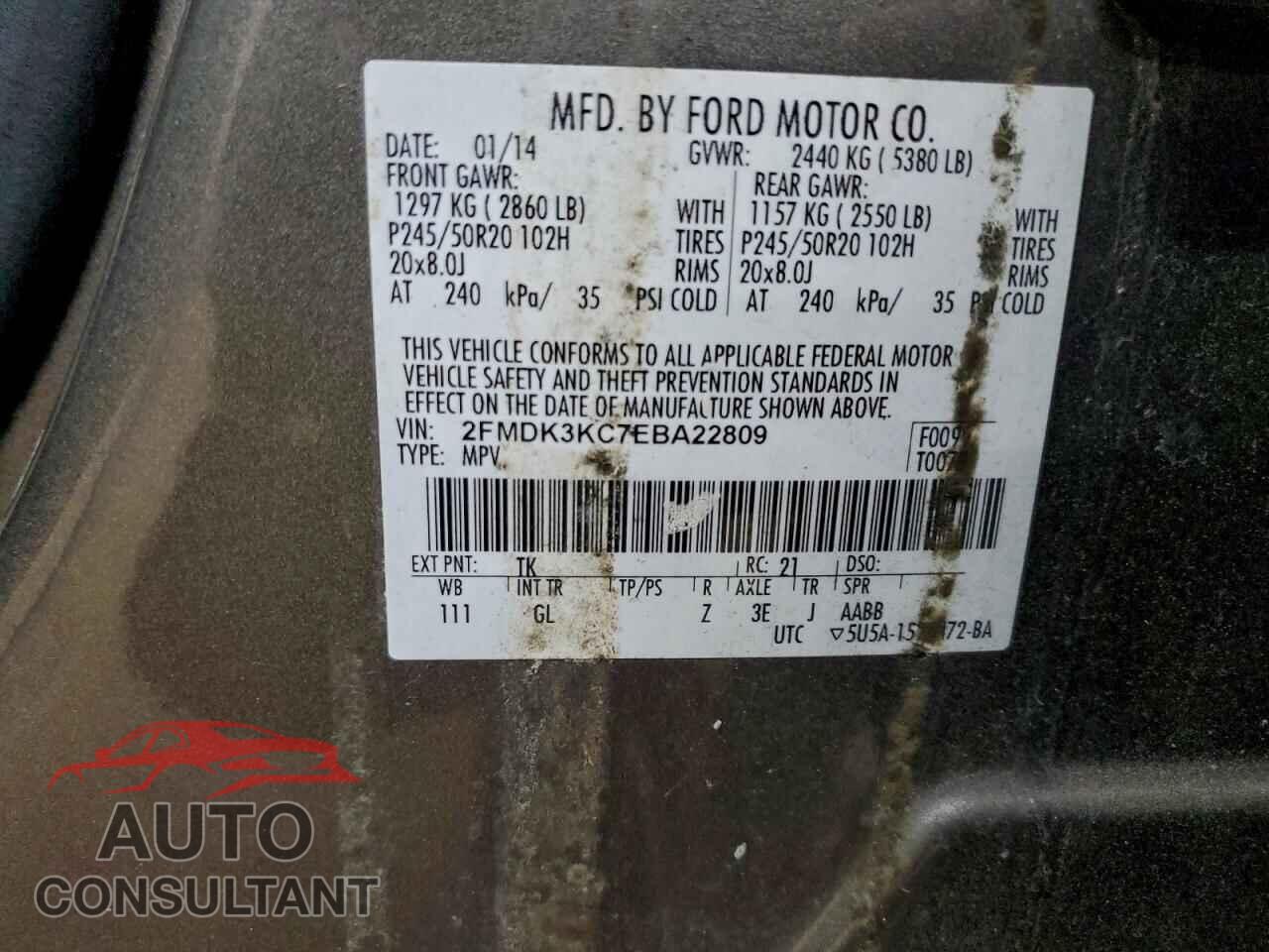 FORD EDGE 2014 - 2FMDK3KC7EBA22809