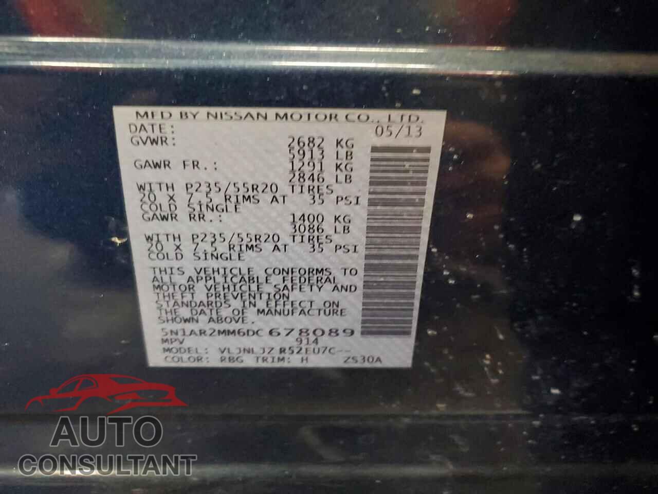 NISSAN PATHFINDER 2013 - 5N1AR2MM6DC678089
