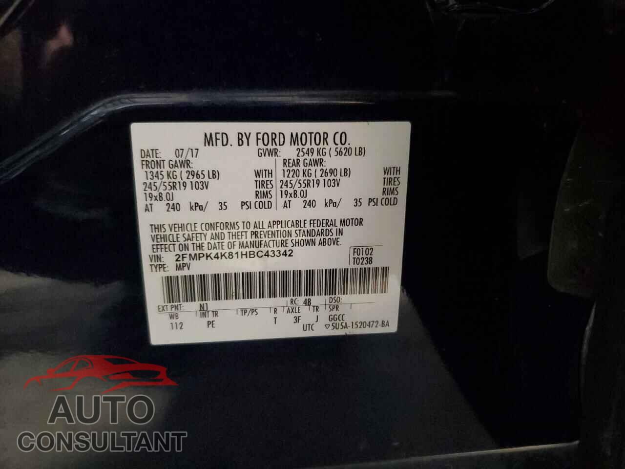 FORD EDGE 2017 - 2FMPK4K81HBC43342