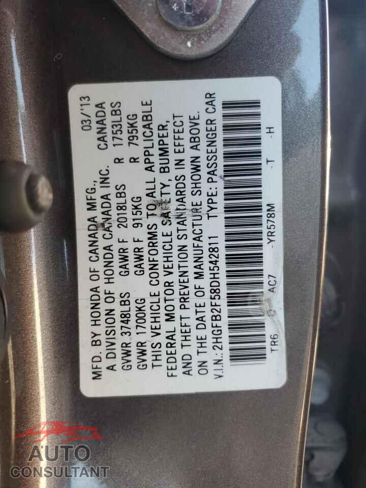 HONDA CIVIC 2013 - 2HGFB2F58DH542811
