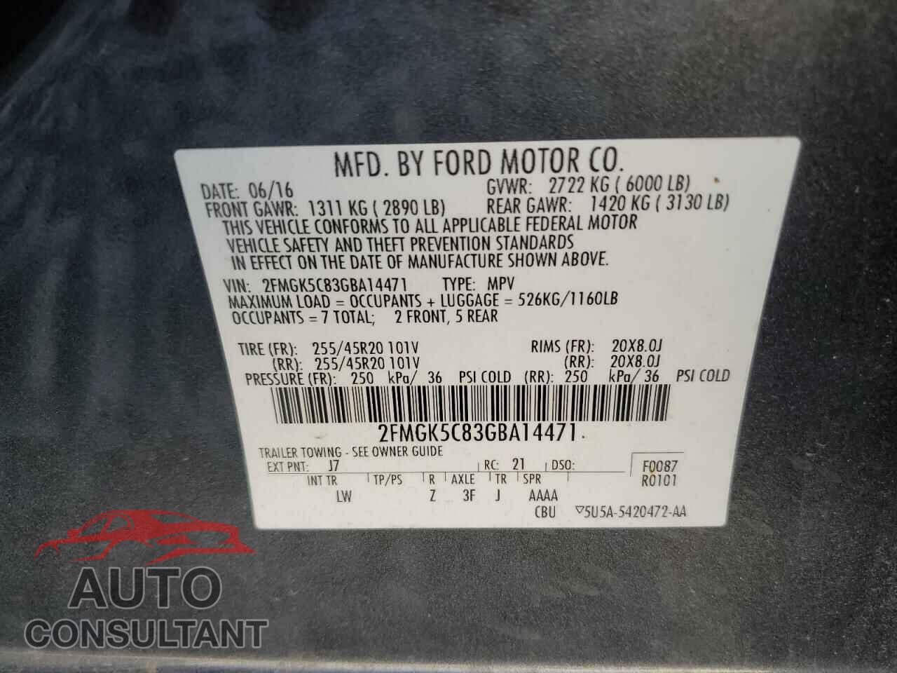 FORD FLEX 2016 - 2FMGK5C83GBA14471
