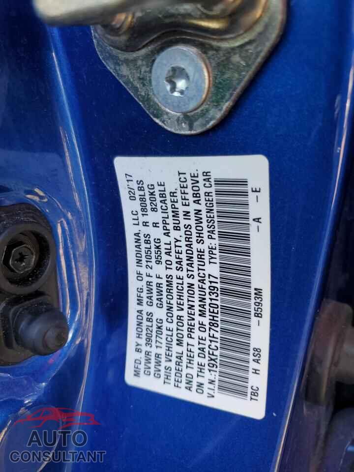 HONDA CIVIC 2017 - 19XFC1F78HE013917