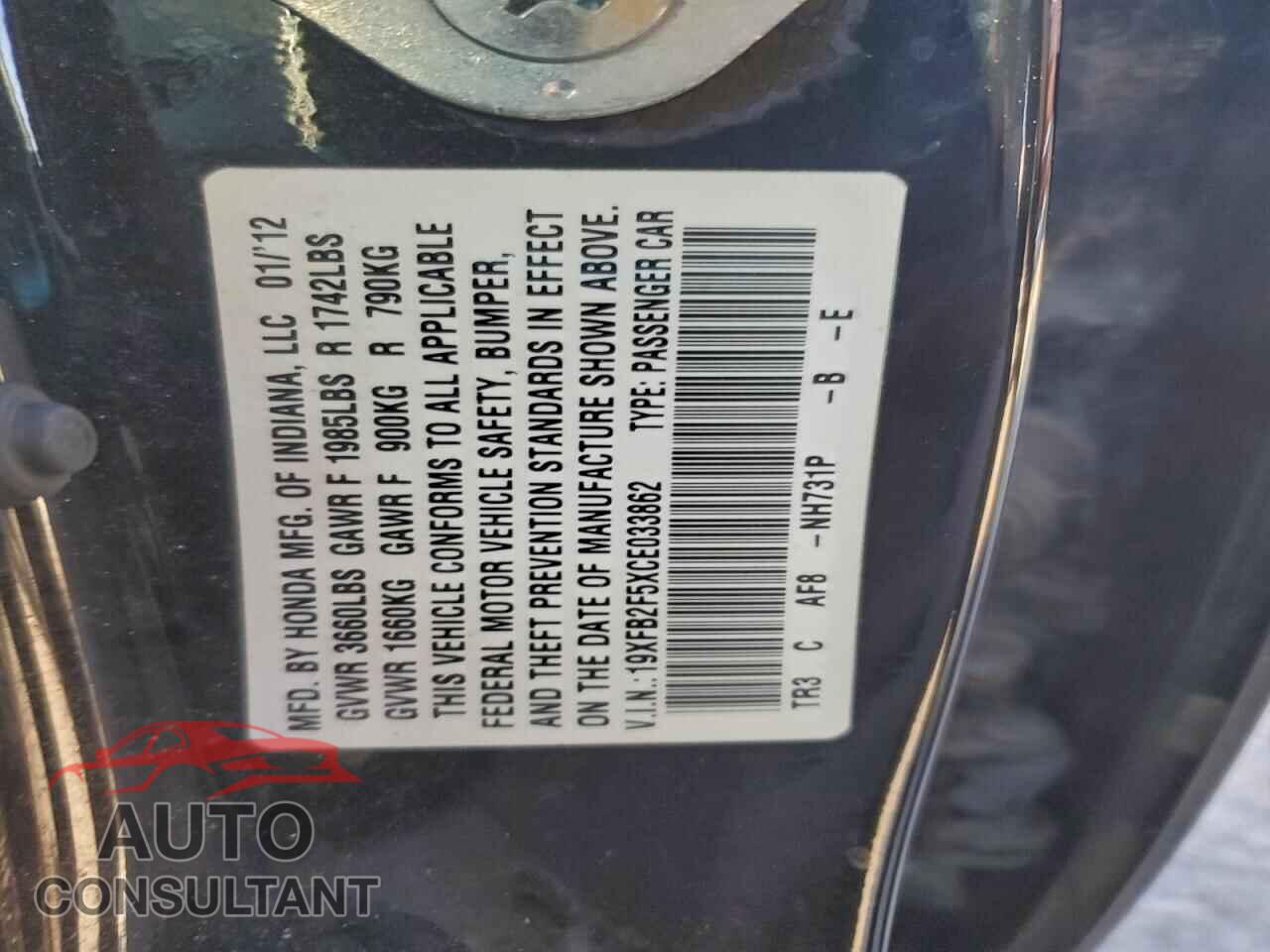 HONDA CIVIC 2012 - 19XFB2F5XCE033862