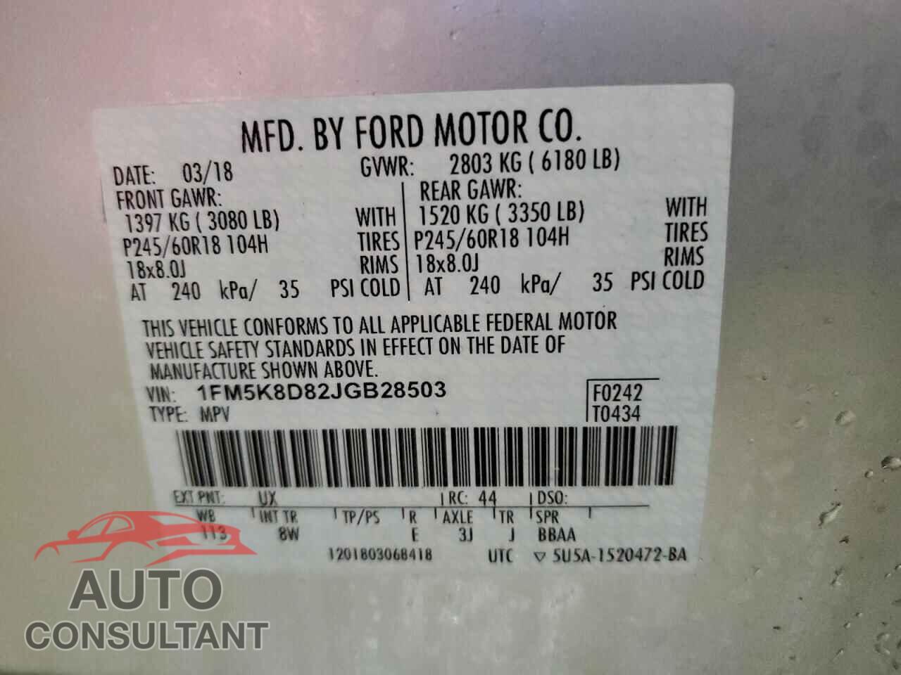 FORD EXPLORER 2018 - 1FM5K8D82JGB28503