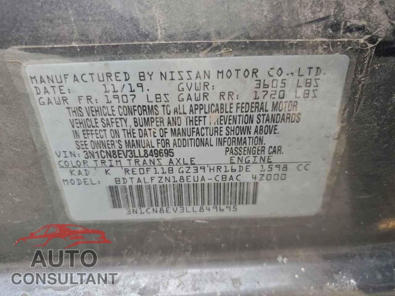 NISSAN VERSA 2020 - 3N1CN8EV3LL849695