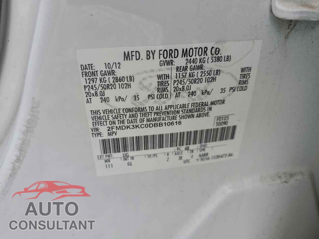 FORD EDGE 2013 - 2FMDK3KC0DBB10616