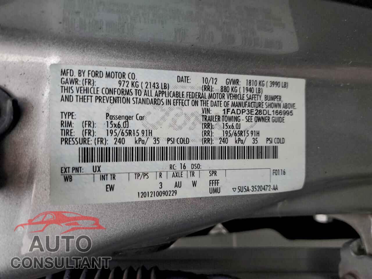 FORD FOCUS 2013 - 1FADP3E28DL166995